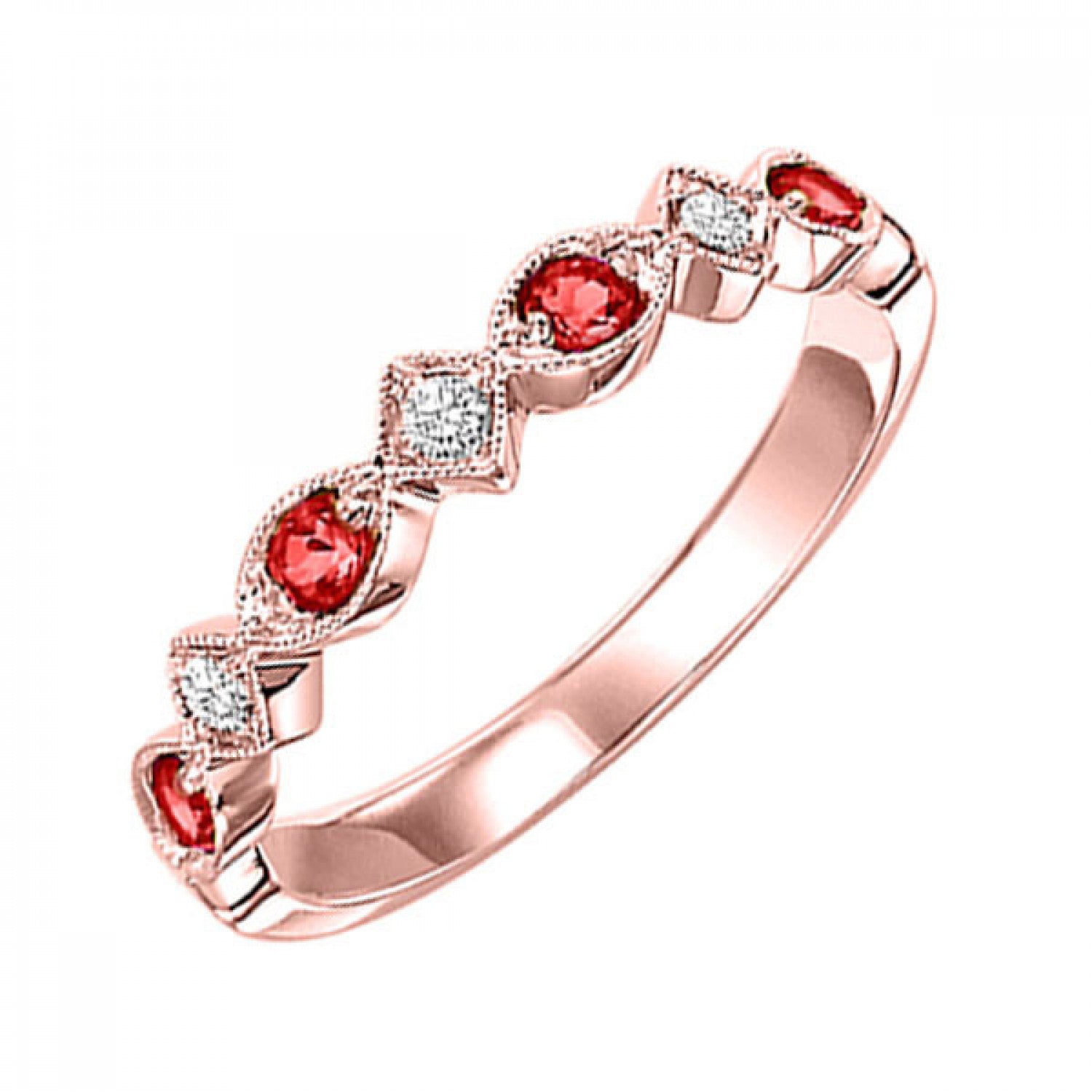 FR1043-1PD_10K Rose Gold Ruby and Diamond Stackable Ring