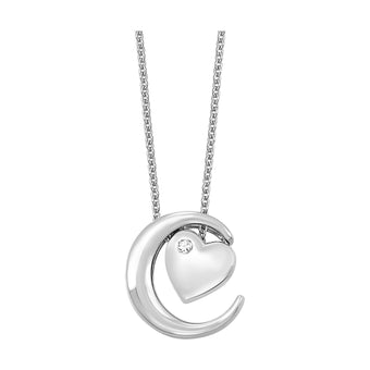 Sterling Silver and Diamond Heart and Crescent Moon Pendant<br>PD10613-ssw