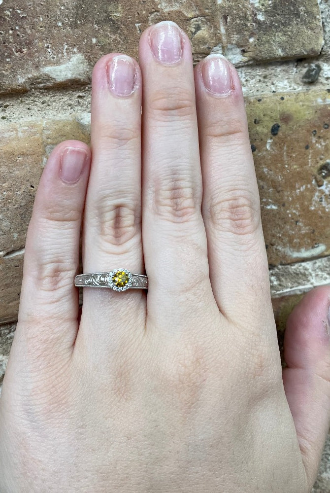 Coco Diamond Halo Engagement Ring on hand