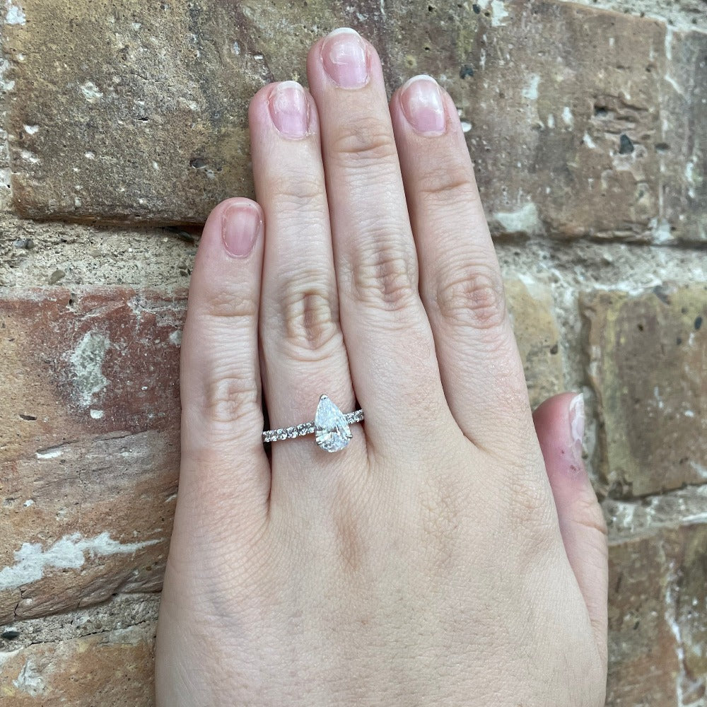 14K White Gold Pear Diamond Engagement Ring (Semi-Mount) on model's hand