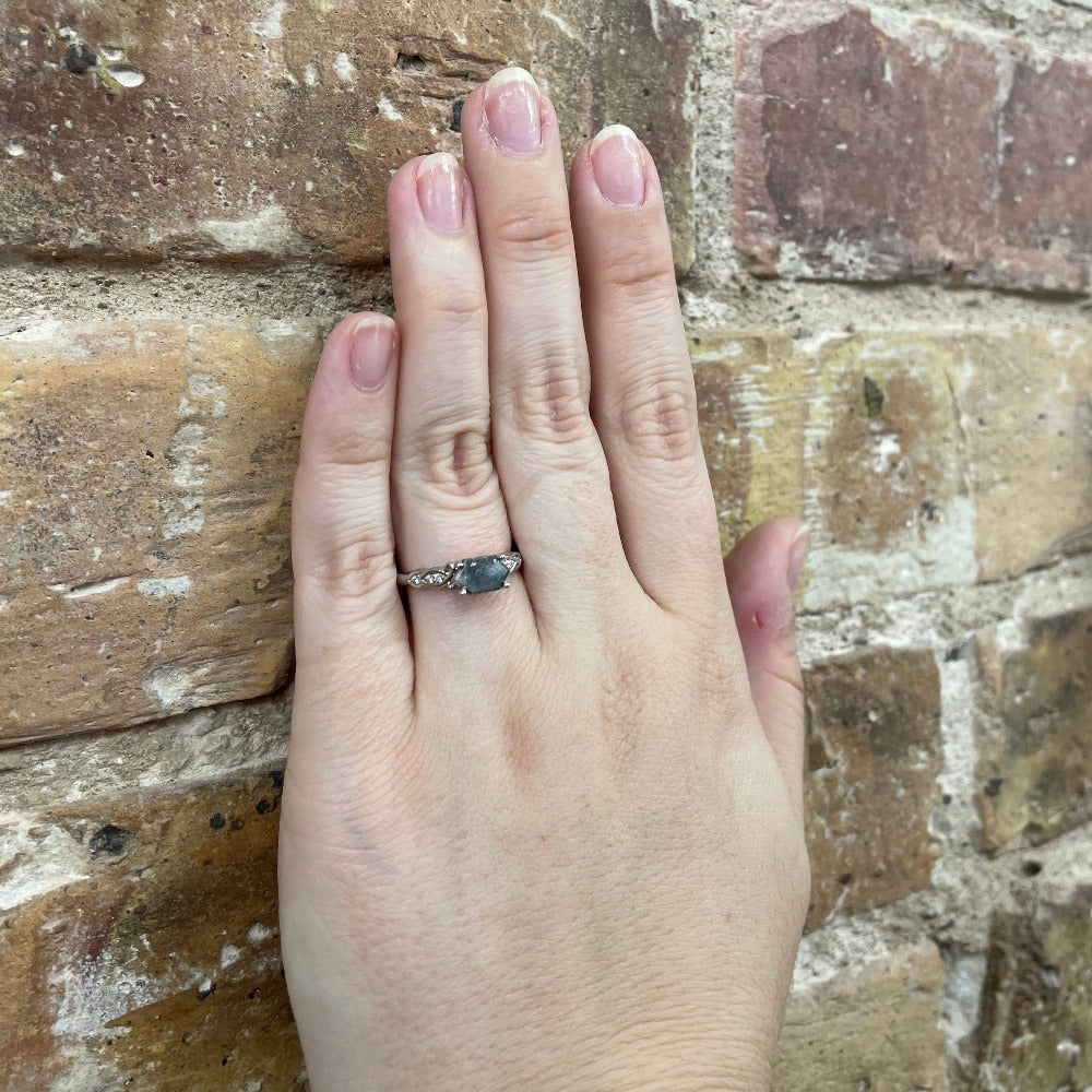14KW Salt and Pepper Diamond Engagement Ring on model