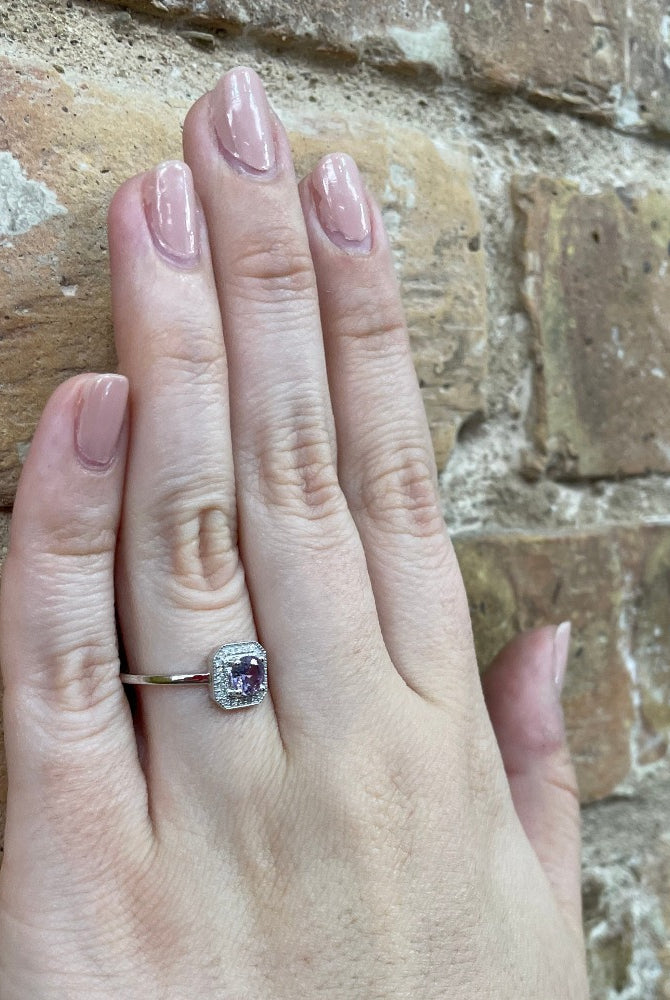 10KW Alexandrite and Diamond Halo Style Ring 1/12 CTW on hand