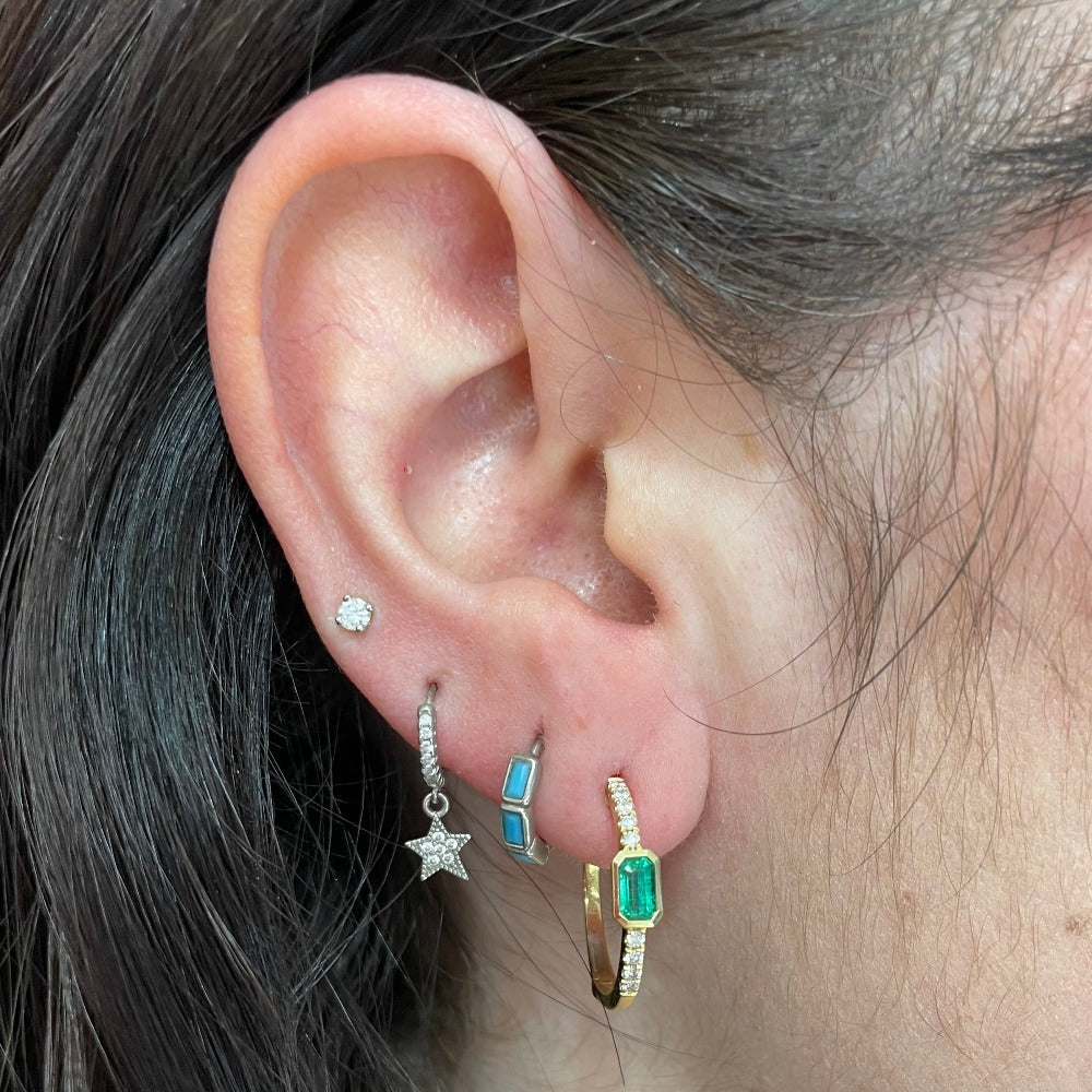14KY Emerald and Diamond Hoop Earrings on model