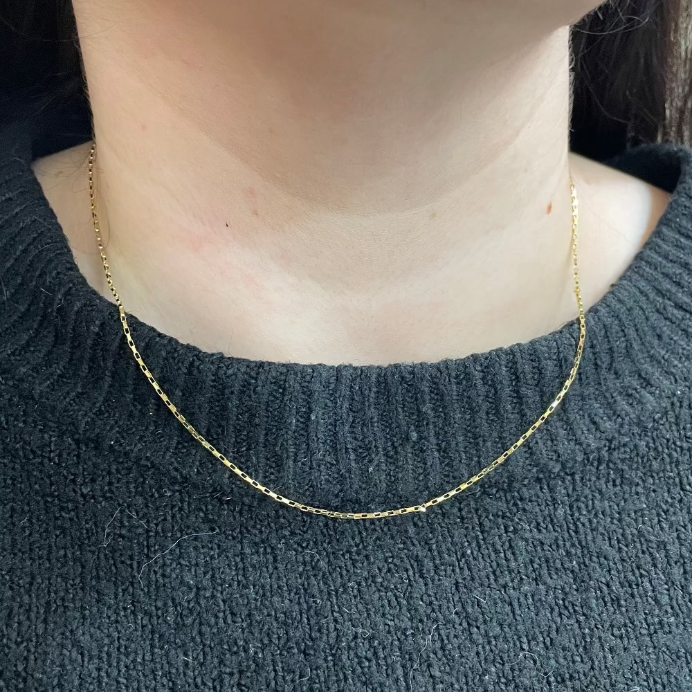 14K Gold Link Box Chain on model