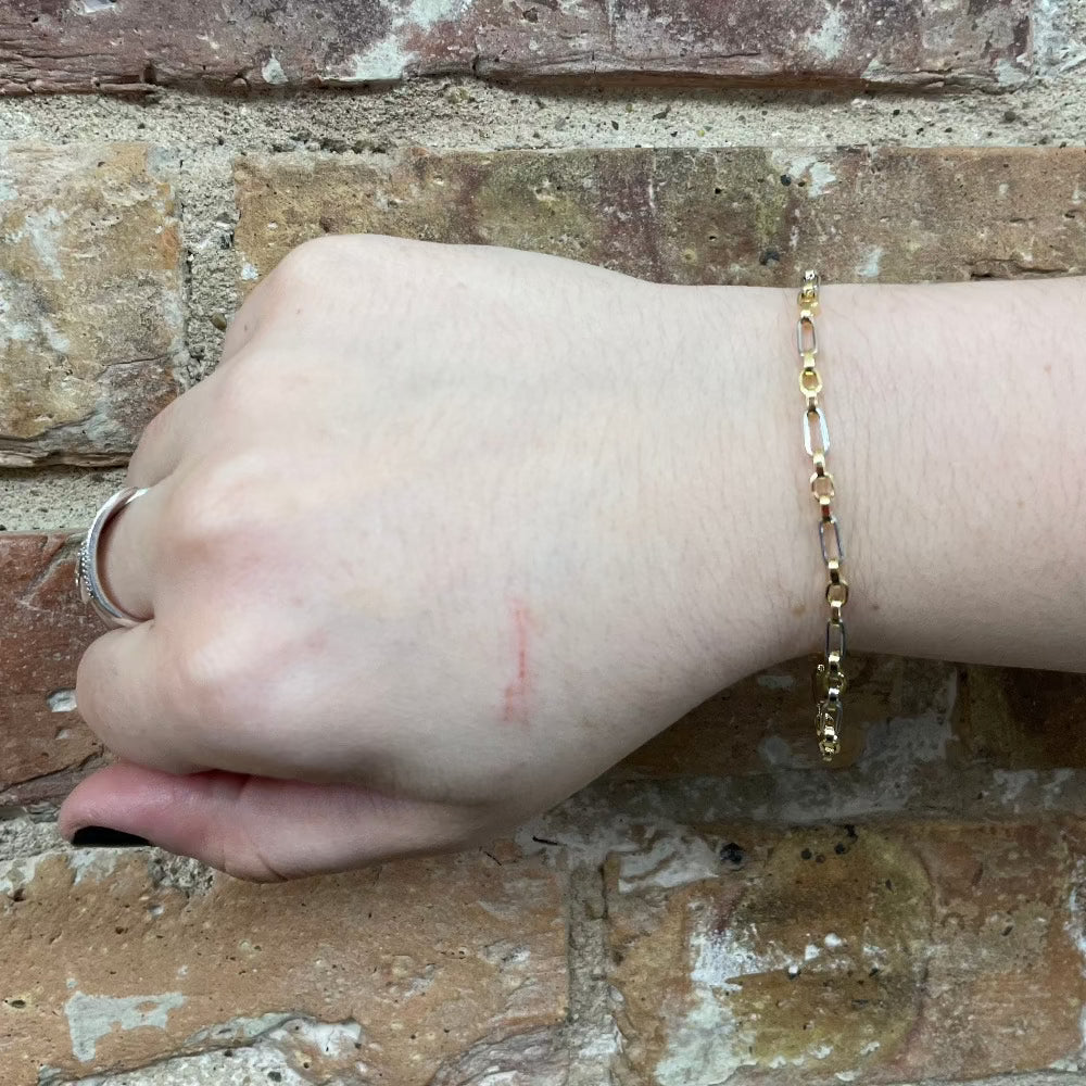 14K Two-Toned Figaro Square and Rolo Bracelet on model