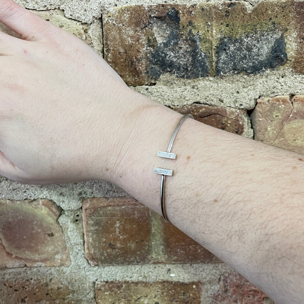 diamond bar bracelet on model's wrist