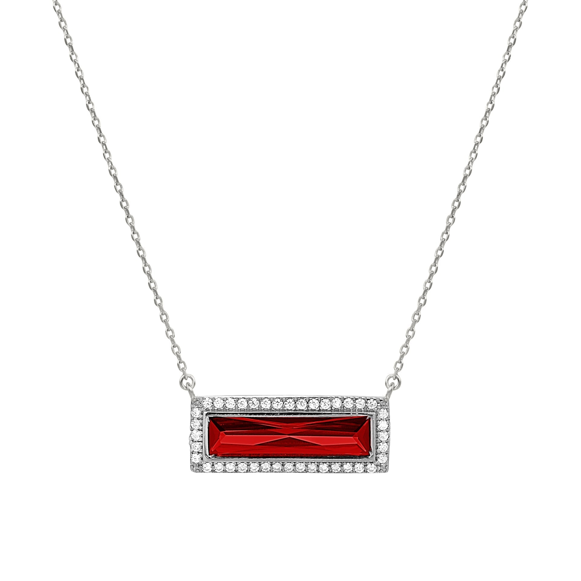 Birthstone Necklace with Rectangle Stone - January (LL7121N1-RH)