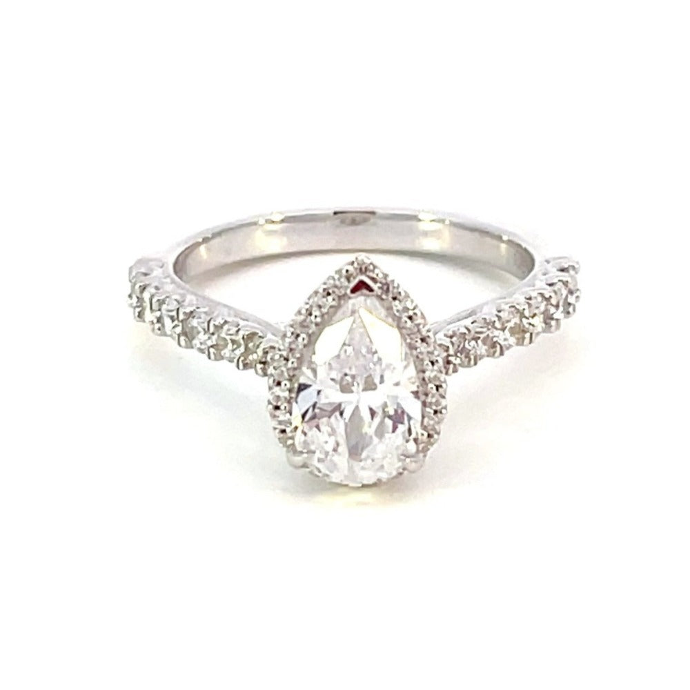 White Gold Pear Halo Cathedral Engagement Ring