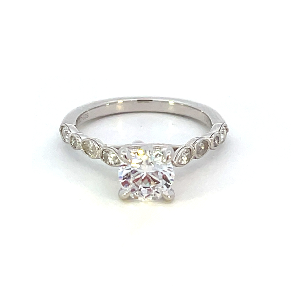 14K White Gold Princess Diamond Head with Scallop Shank Cathedral Engagement Ring