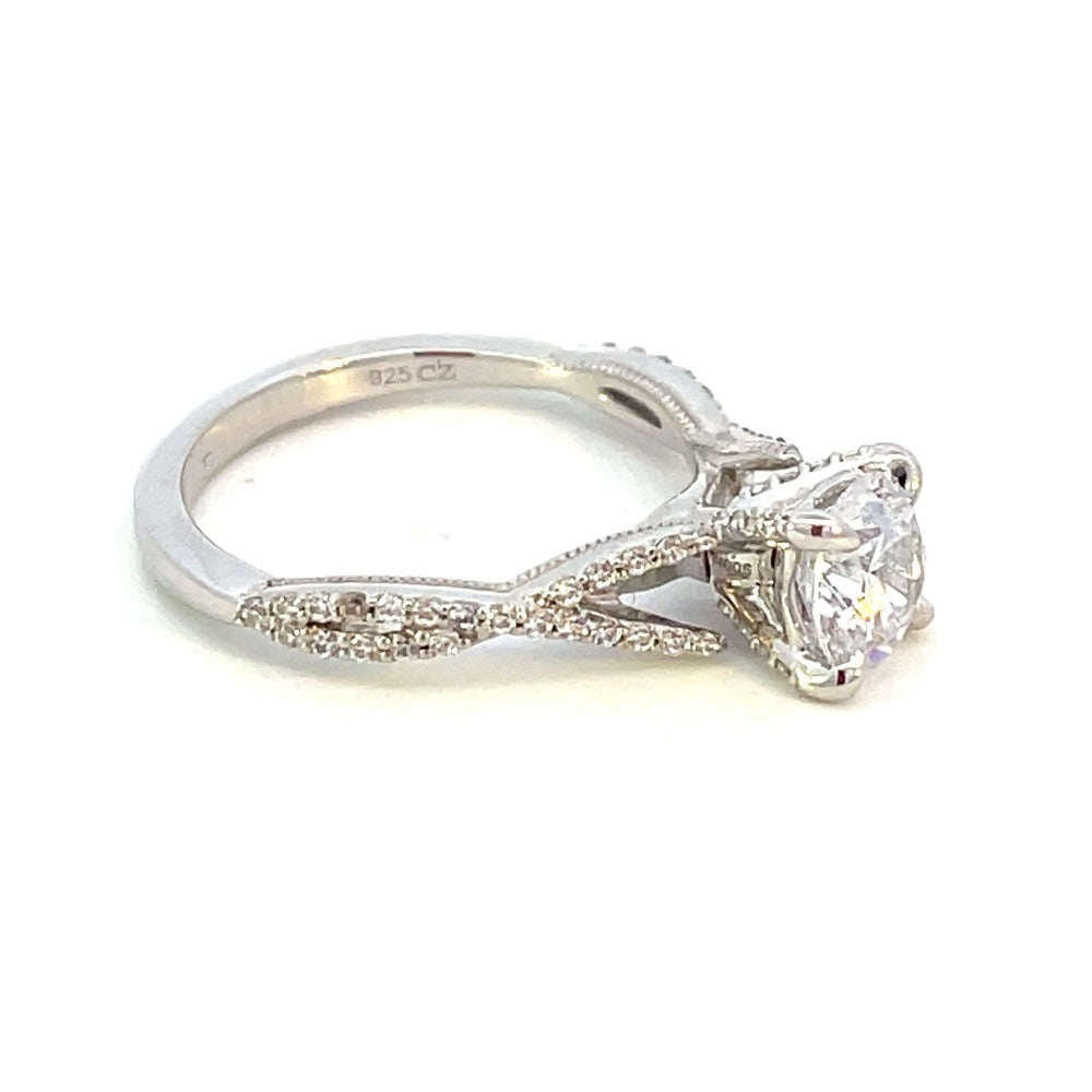 14K White Gold Cushion Diamond Head with Split Shank Cathedral Engagement Ring