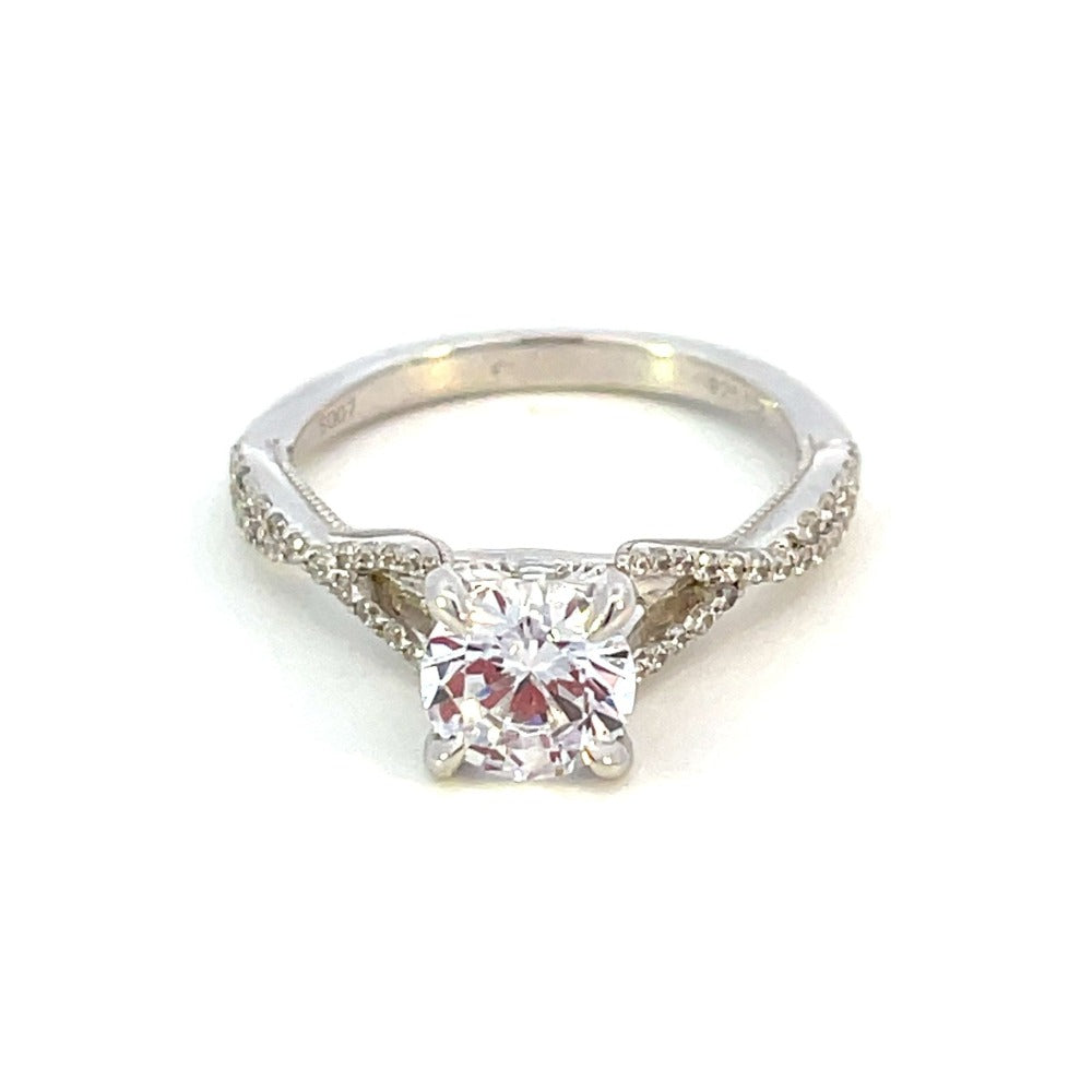 14K White Gold Cushion Diamond Cathedral Engagement Ring