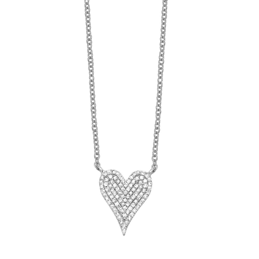 detail view of 10kw heart shaped pendant with diamonds.