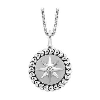 Sterling Silver and Diamond North Star Compass Rose Pendant<br>PD43670-SSWB