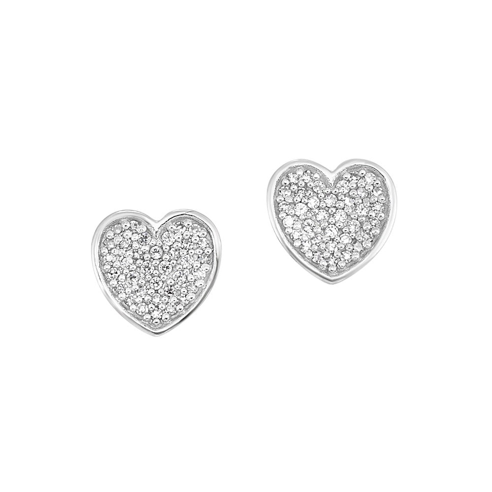 front view of sterling silver and diamond stud earrings.