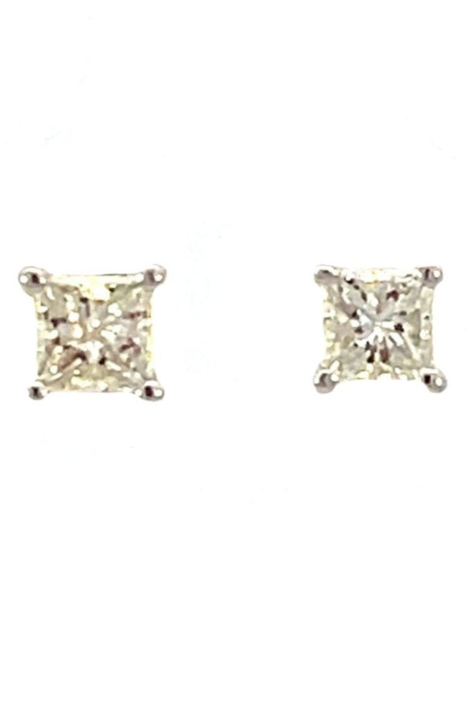14K White Gold Princess Cut Diamond Stud Earrings 1/3 CTW