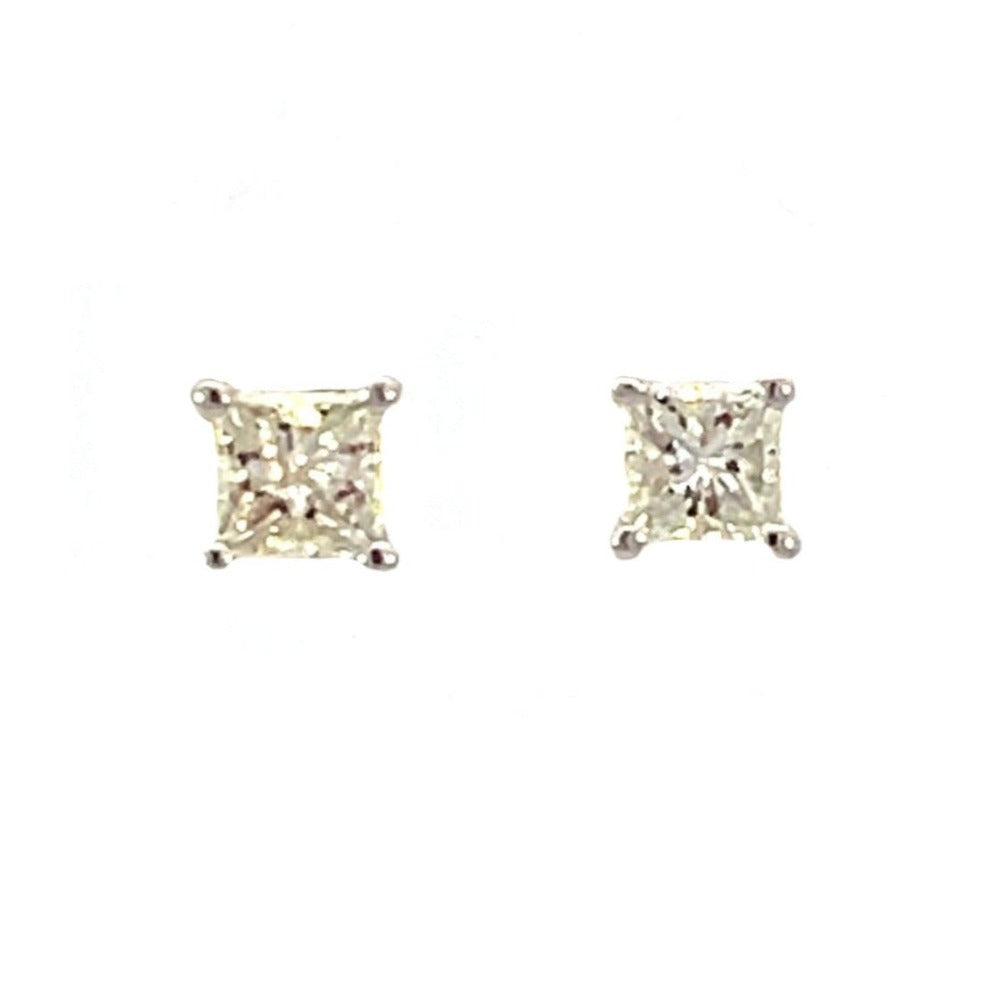 14K White Gold Princess Cut Diamond Stud Earrings 1/3 CTW