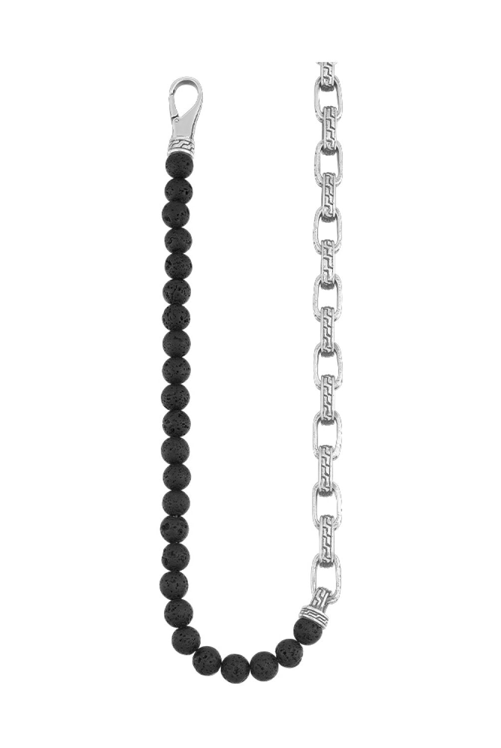 Steel Chain Link and Black Bead Bracelet