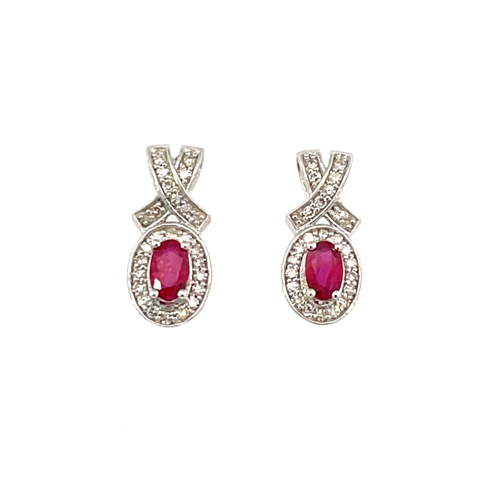 10KW Oval Ruby and Diamond Earrings 1/4 CTW