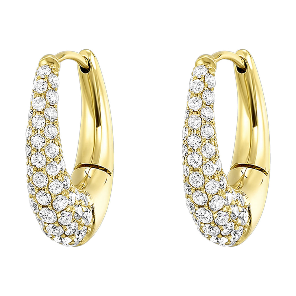 14K Yellow Gold Diamond Hoop Earrings 1.25 CTW