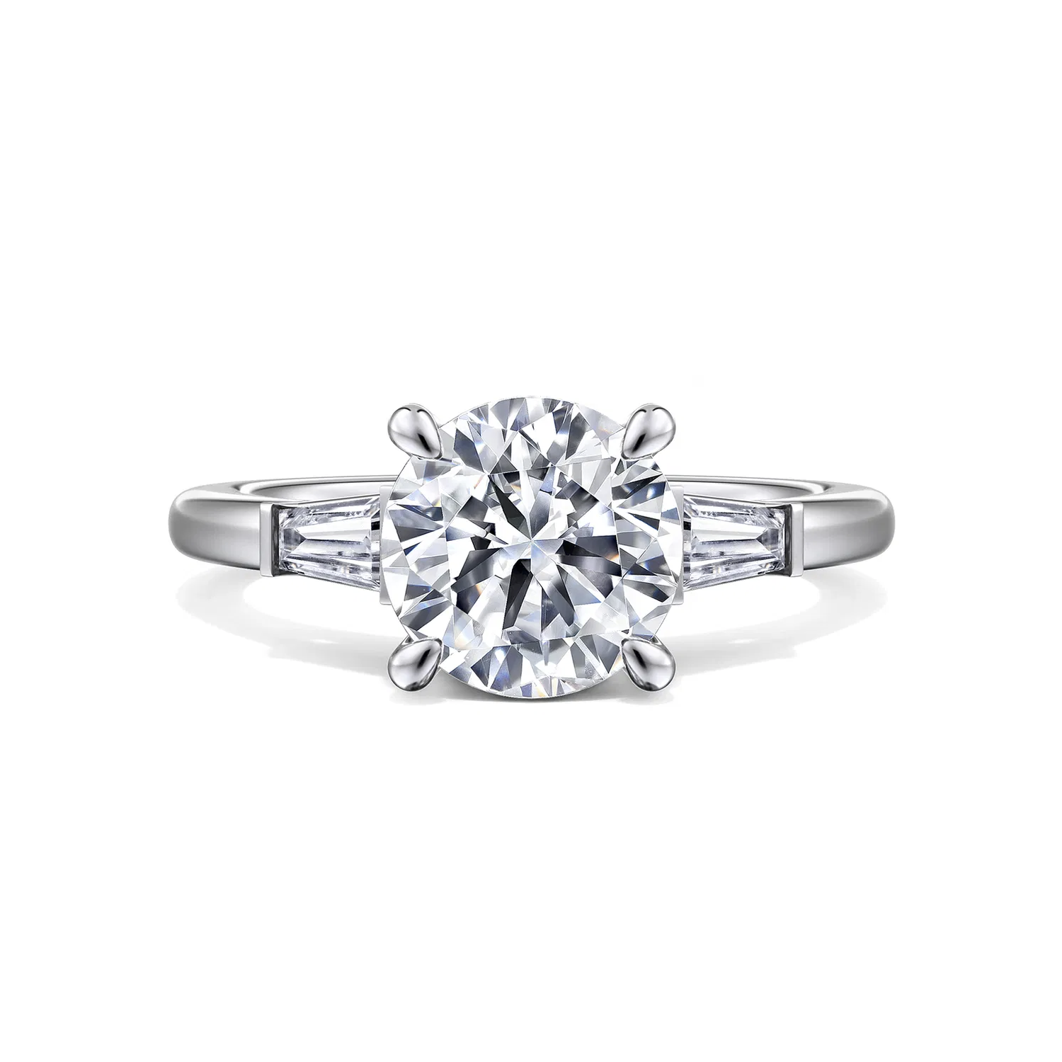 Acacia - 14K White Gold Round Three Stone Diamond Engagement Ring