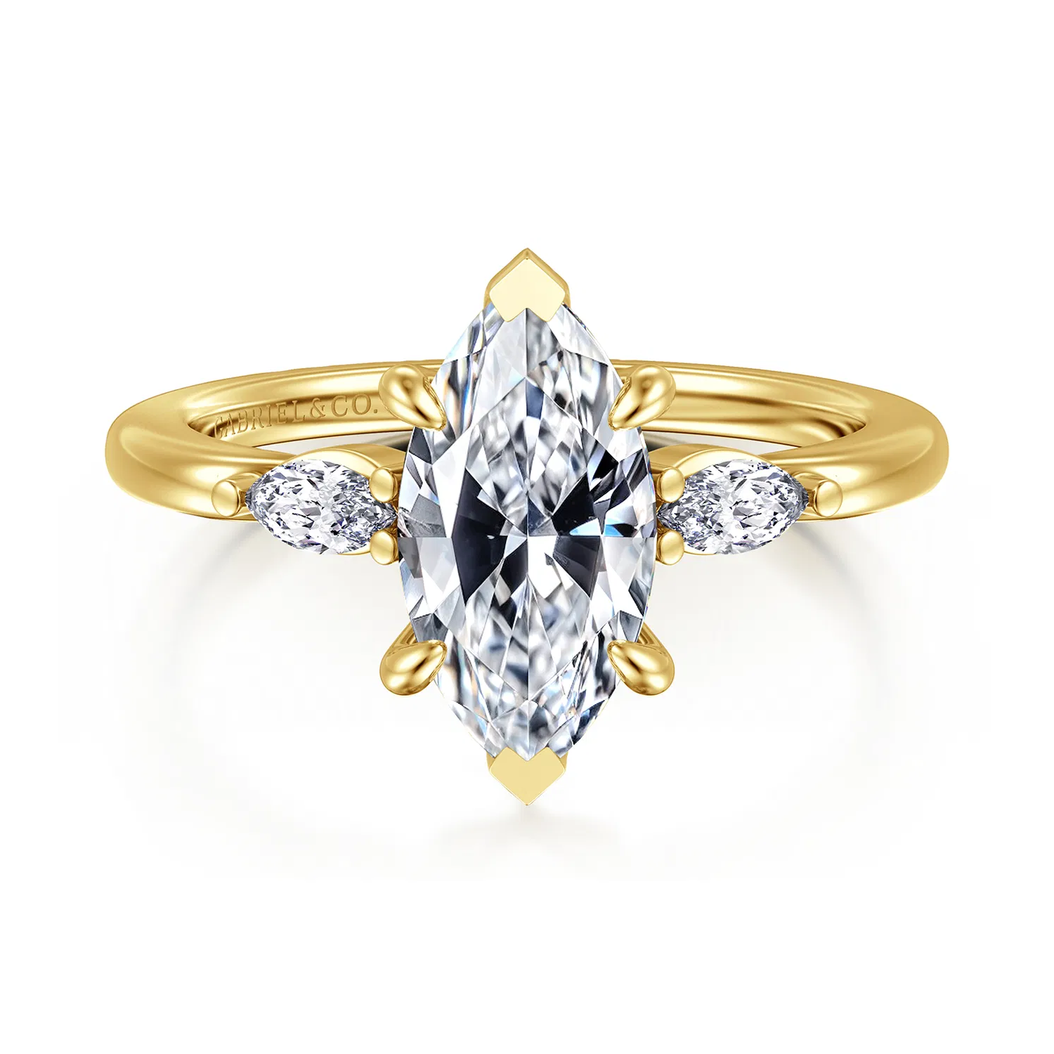 Dela - 14K Yellow Gold Marquise Shape Three Stone Diamond Engagement Ring