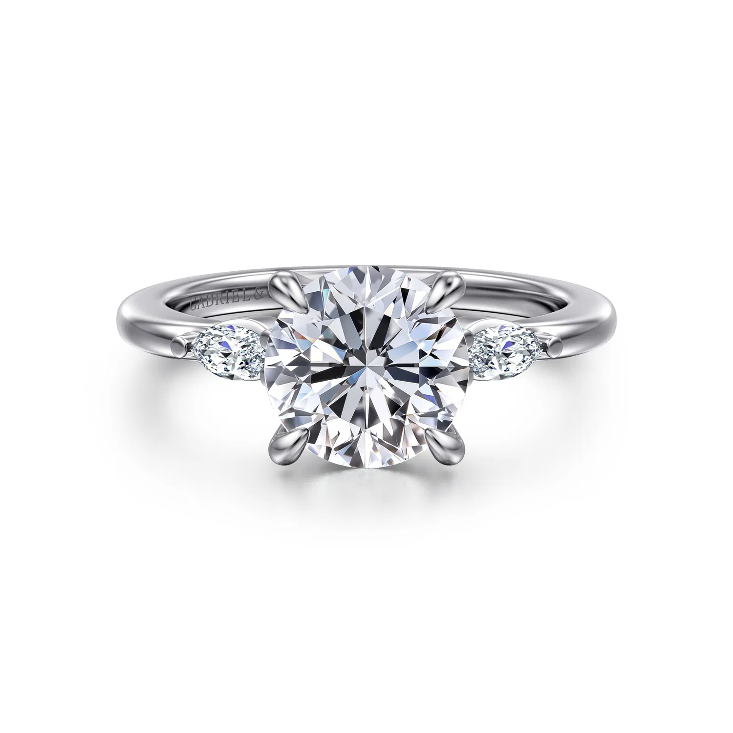 Dela - 14K White Gold Round Three Stone Diamond Engagement Ring