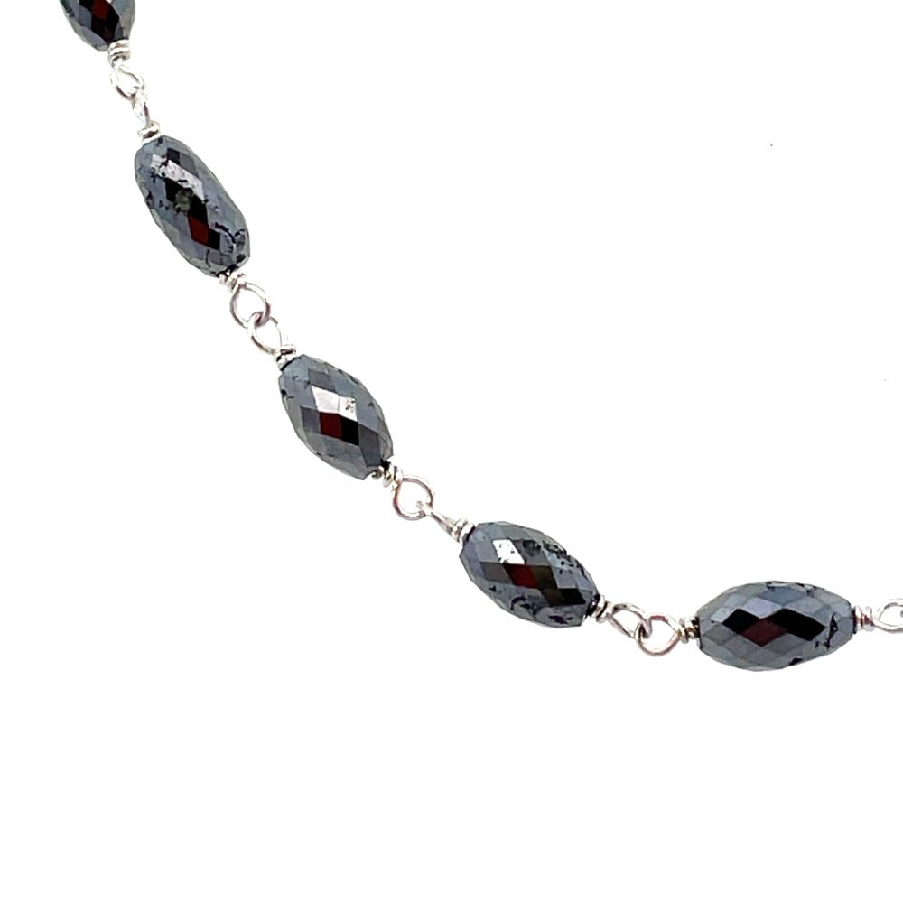 18K White Gold Chain with Black Oval Diamonds 15 CTW close up
