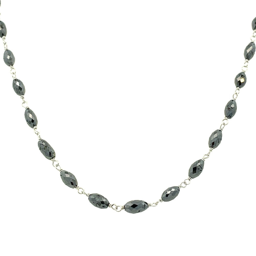18K White Gold Chain with Black Oval Diamonds 15 CTW