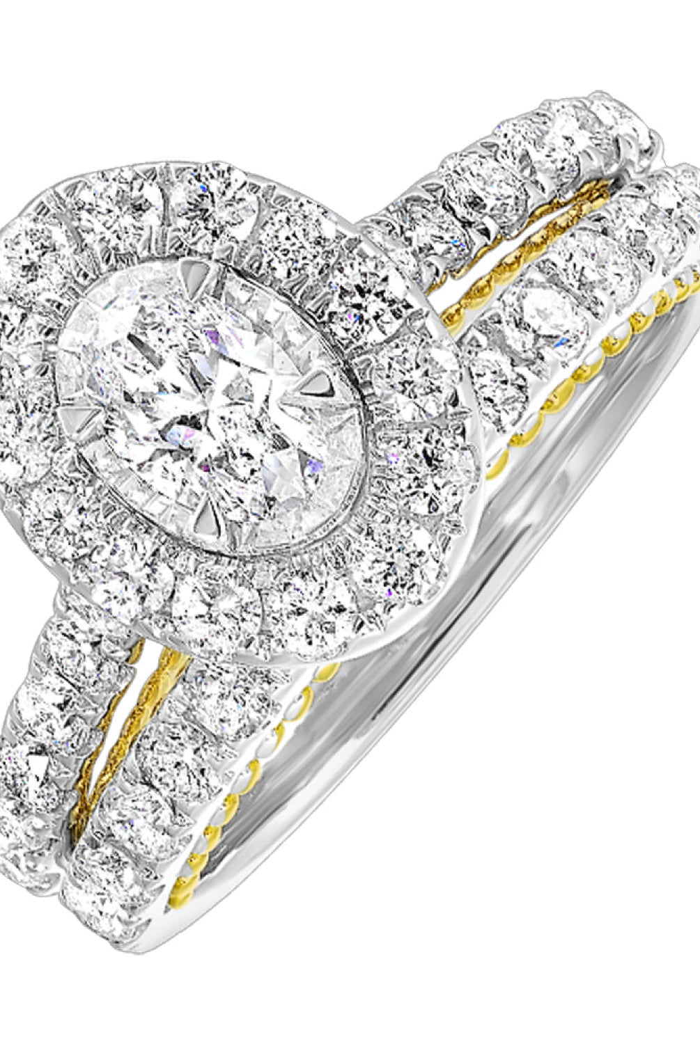 14KW Oval Halo Style Diamond Engagement Ring and Matching Wedding Band 3/4 CTW