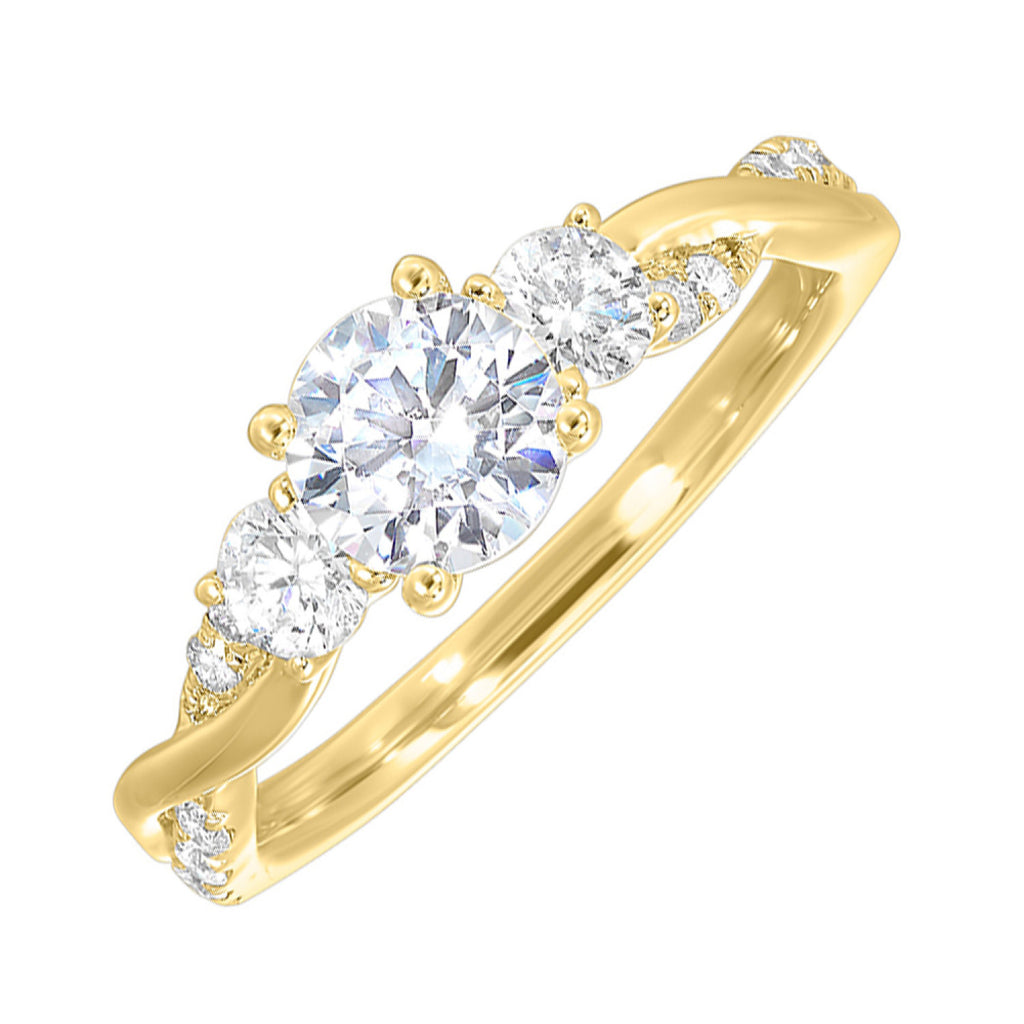 14K Yellow Gold Semi-Mount Engagement Ring with Twisted Band and Round Diamonds