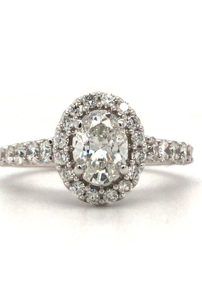 14K White Gold Oval Halo-Style Engagement Ring