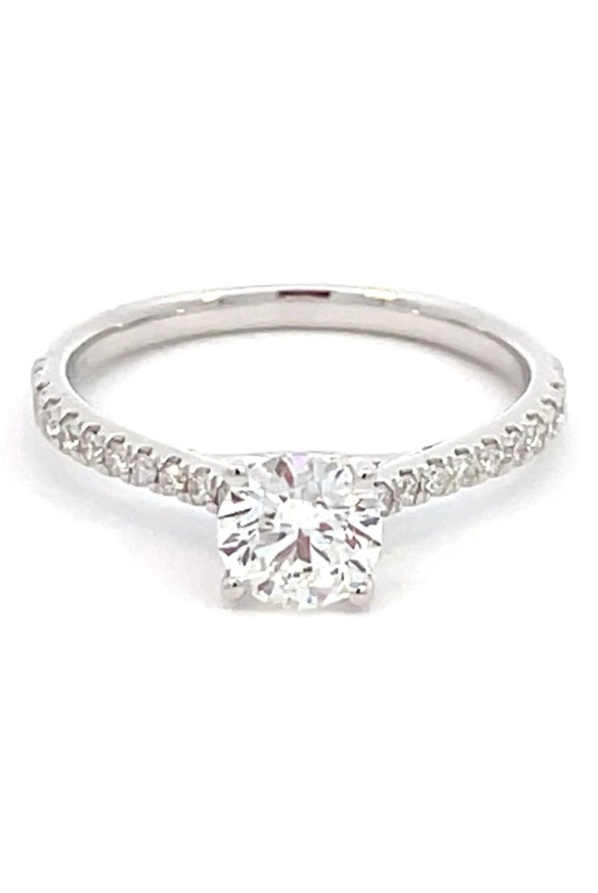 14K White Gold Lab Grown Diamond Solitaire Engagement Ring with Side Accents