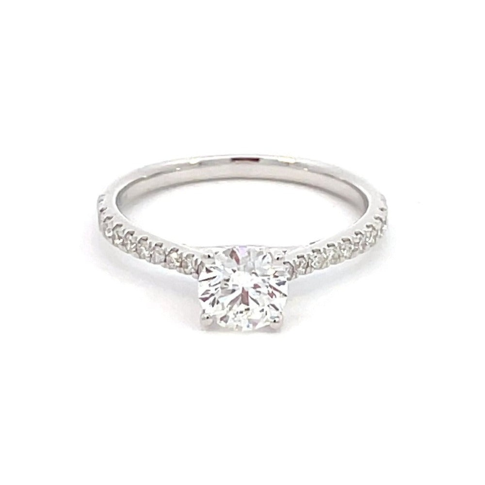 14K White Gold Lab Grown Diamond Solitaire Engagement Ring with Side Accents