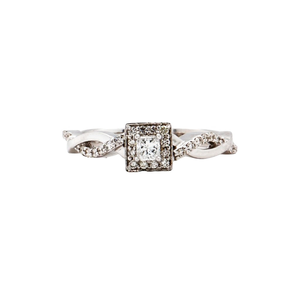 Princess Cut Halo Style Engagement Ring with Twisted Shank