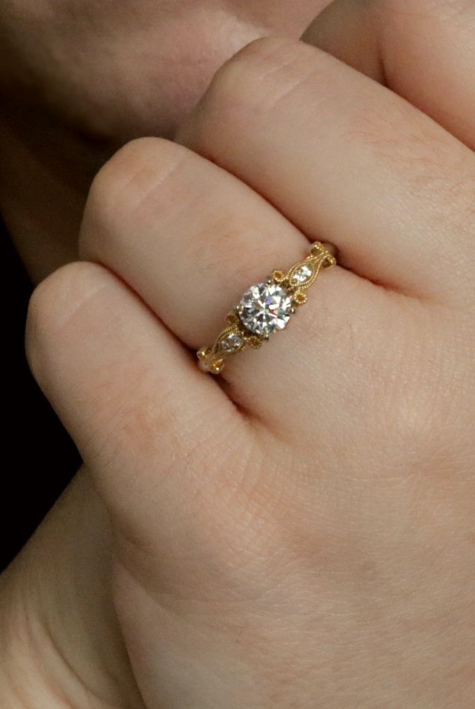 White and Yellow Gold Fashion Two Toned Engagement Ring on Model