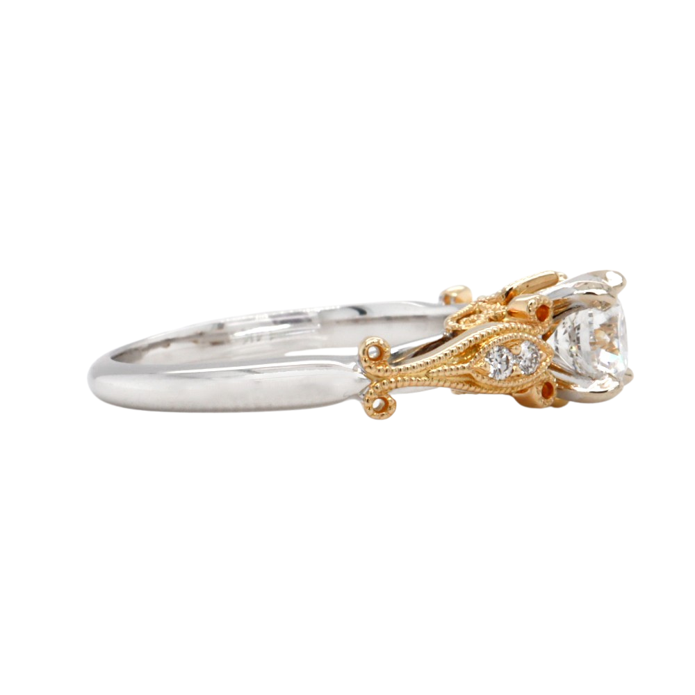 White and Yellow Gold Fashion Two Toned Engagement Ring Side 1