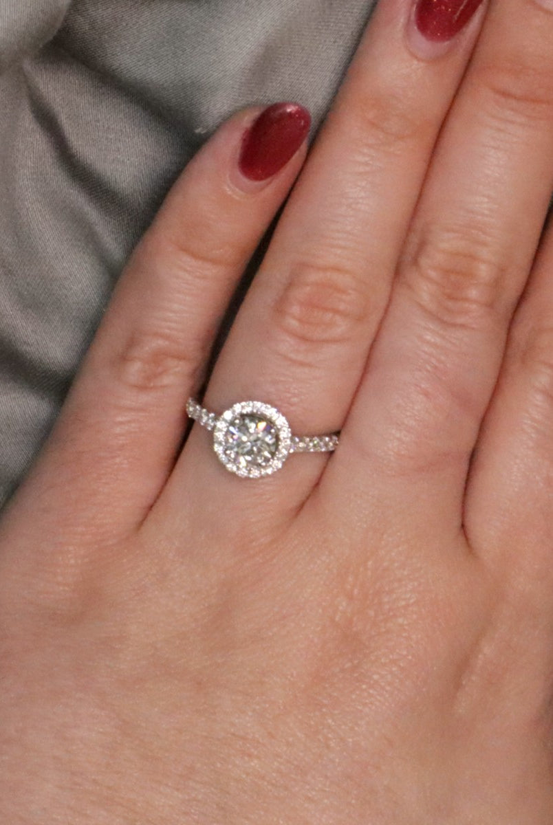 Round Halo Lab Grown Diamond Engagement Ring on Model