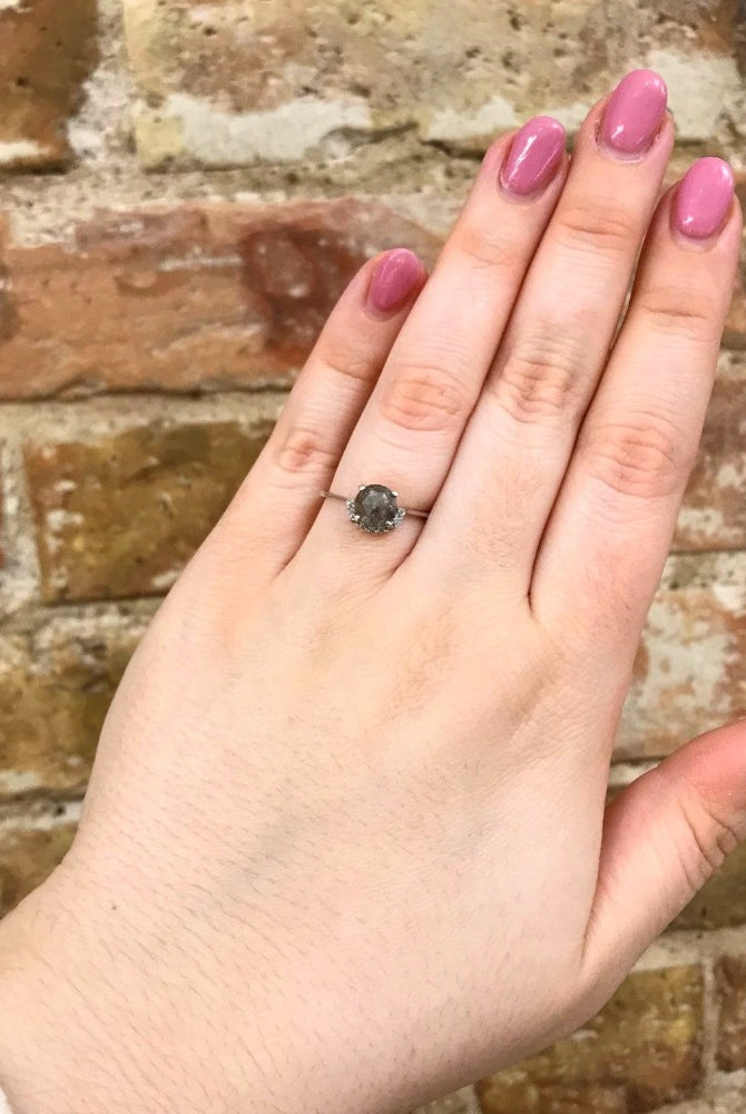 14KW Gold Salt & Pepper Diamond Engagement Ring on model