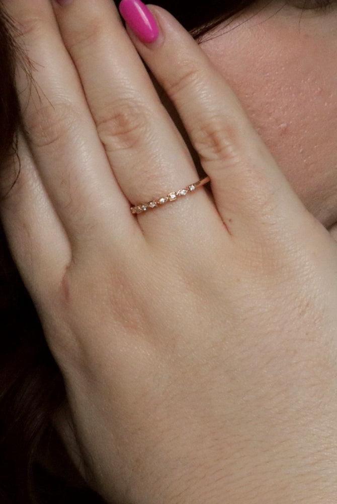 10K Rose Gold Square and Marquise Shaped Diamond Band on model hand