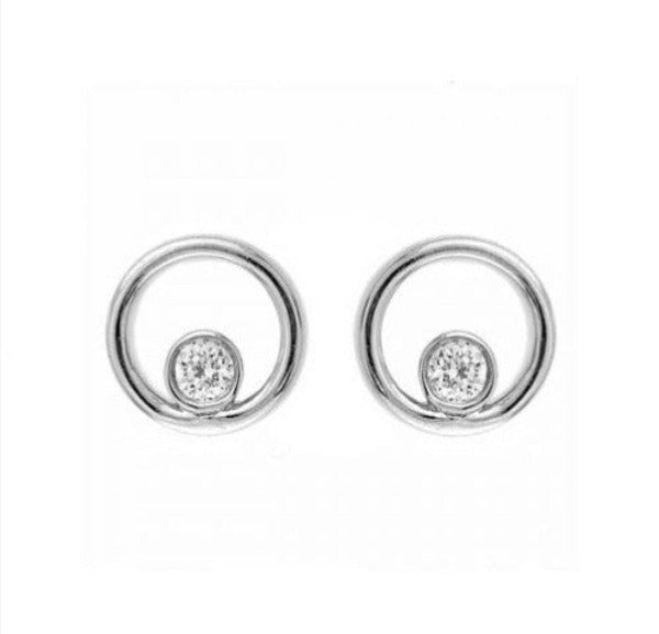 SallyK Sterling Silver Multi Faceted Diamond Circle Earrings (1/10ctw)