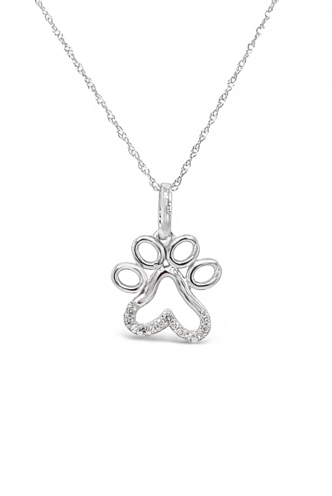 Pawprint Pendant with Diamonds in sterling silver or white gold