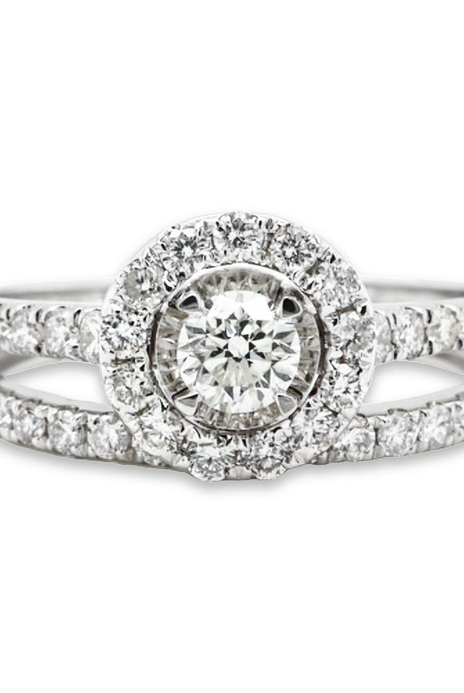Round Halo Style Engagement Ring with Matching Wedding Band