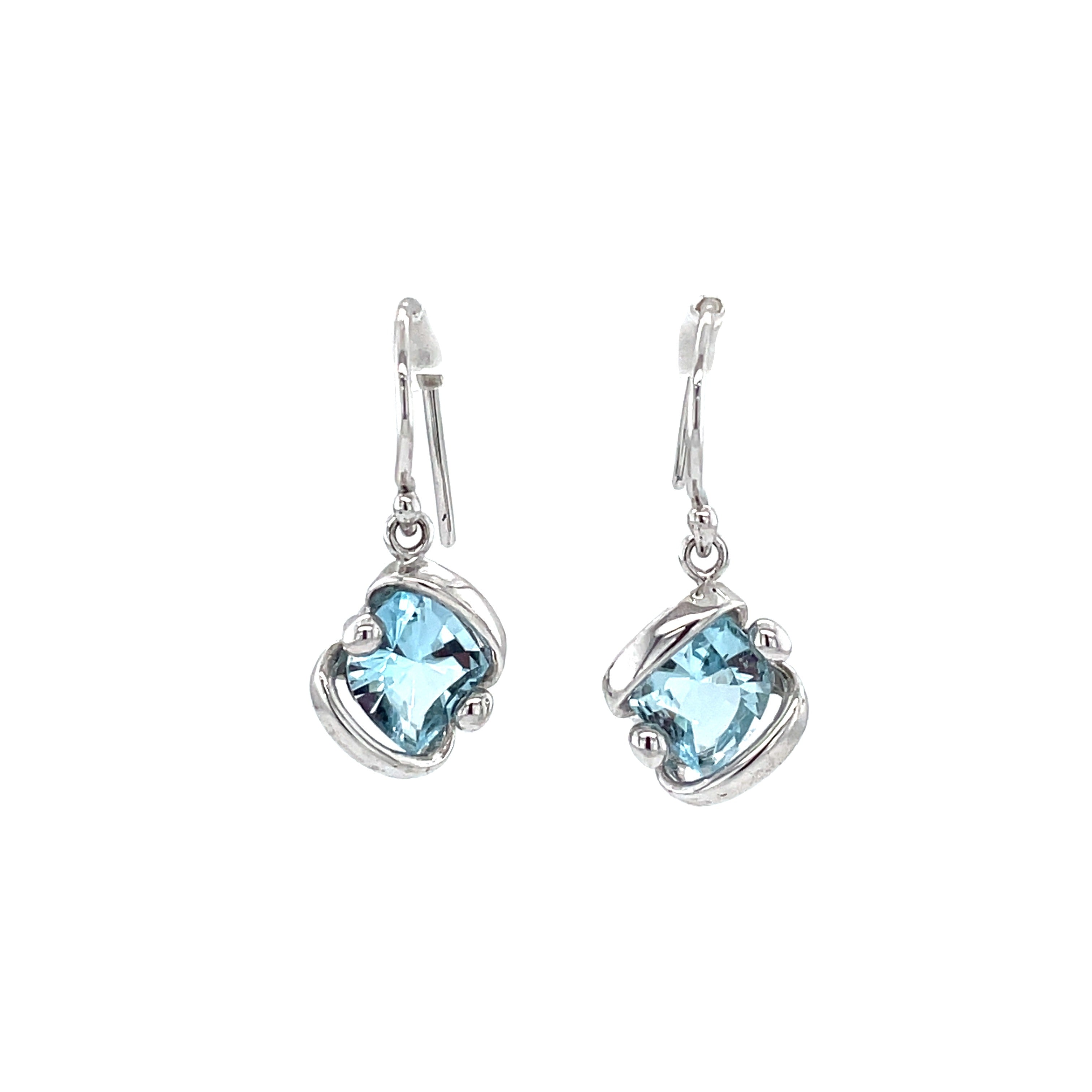 Beautiful factory Swiss Blue Topaz Earrings, 925 Sterling Silver, Lab Topaz Earrings, Cushion Cut Gemstone, Wedding Earrings, Party Wear Earrings.