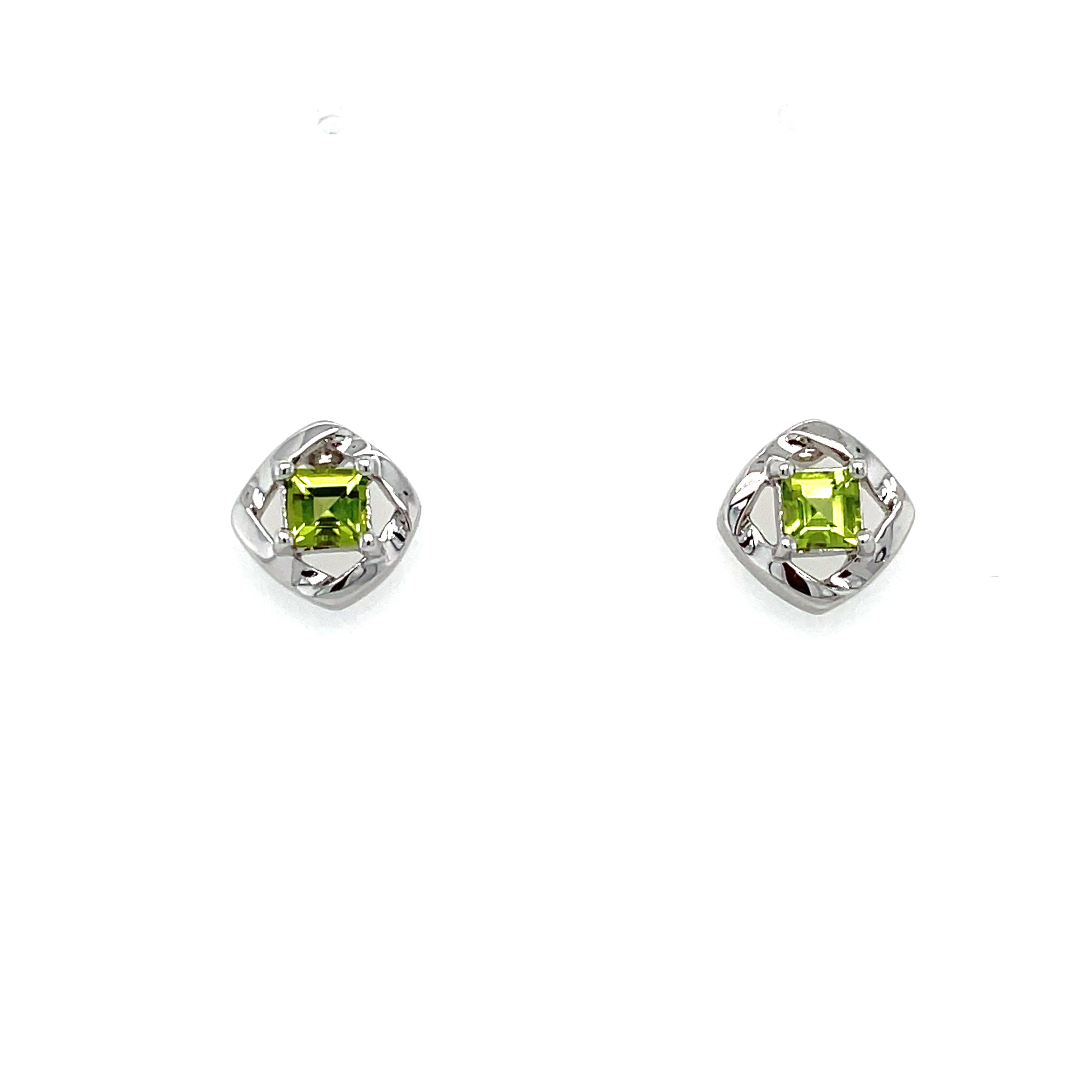 [LLOYD] 韓国ブランド☆SILVER☆ L-CARAT Round Square Earrings Sterling Silver Square Cut Peridot Stud Earrings