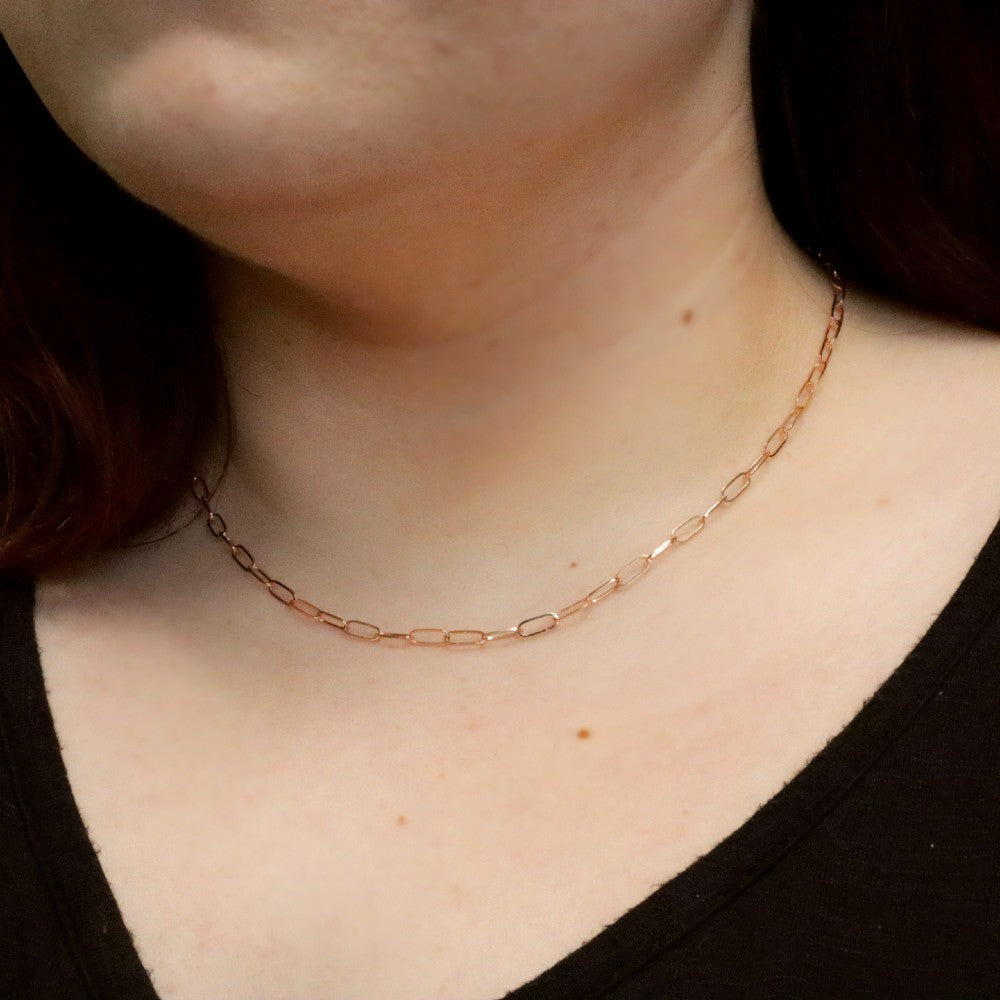14KT Rose Gold-Filled Textured 3.8mm Paper Clip Link Chain Necklace – LSJ