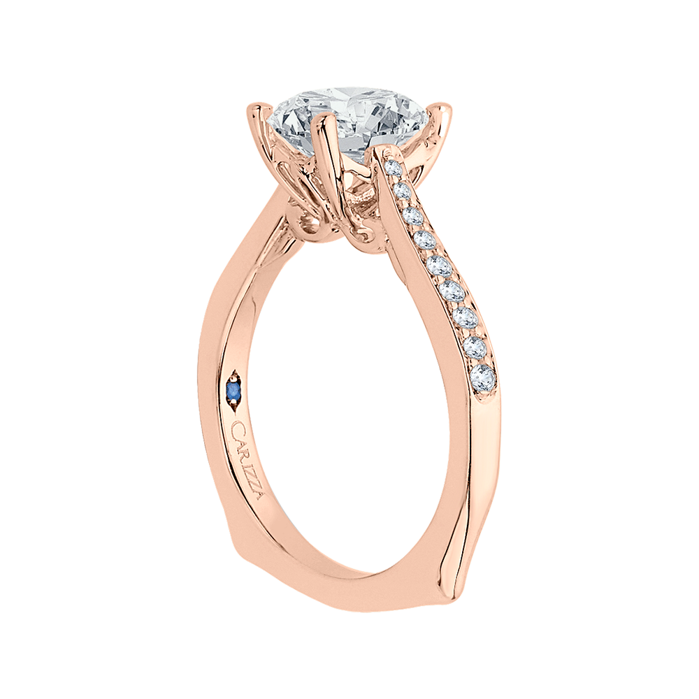 14K Rose Gold Round Cut Diamond Solitaire with Accents Engagement Ring (Semi-Mount) view 2