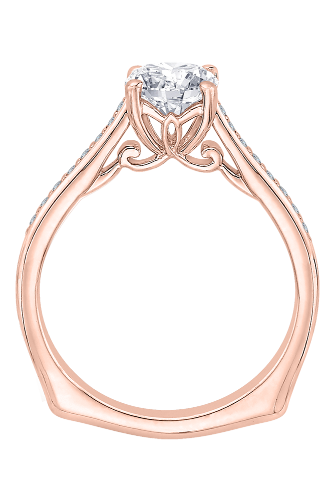 14K Rose Gold Round Cut Diamond Solitaire with Accents Engagement Ring (Semi-Mount) view 3