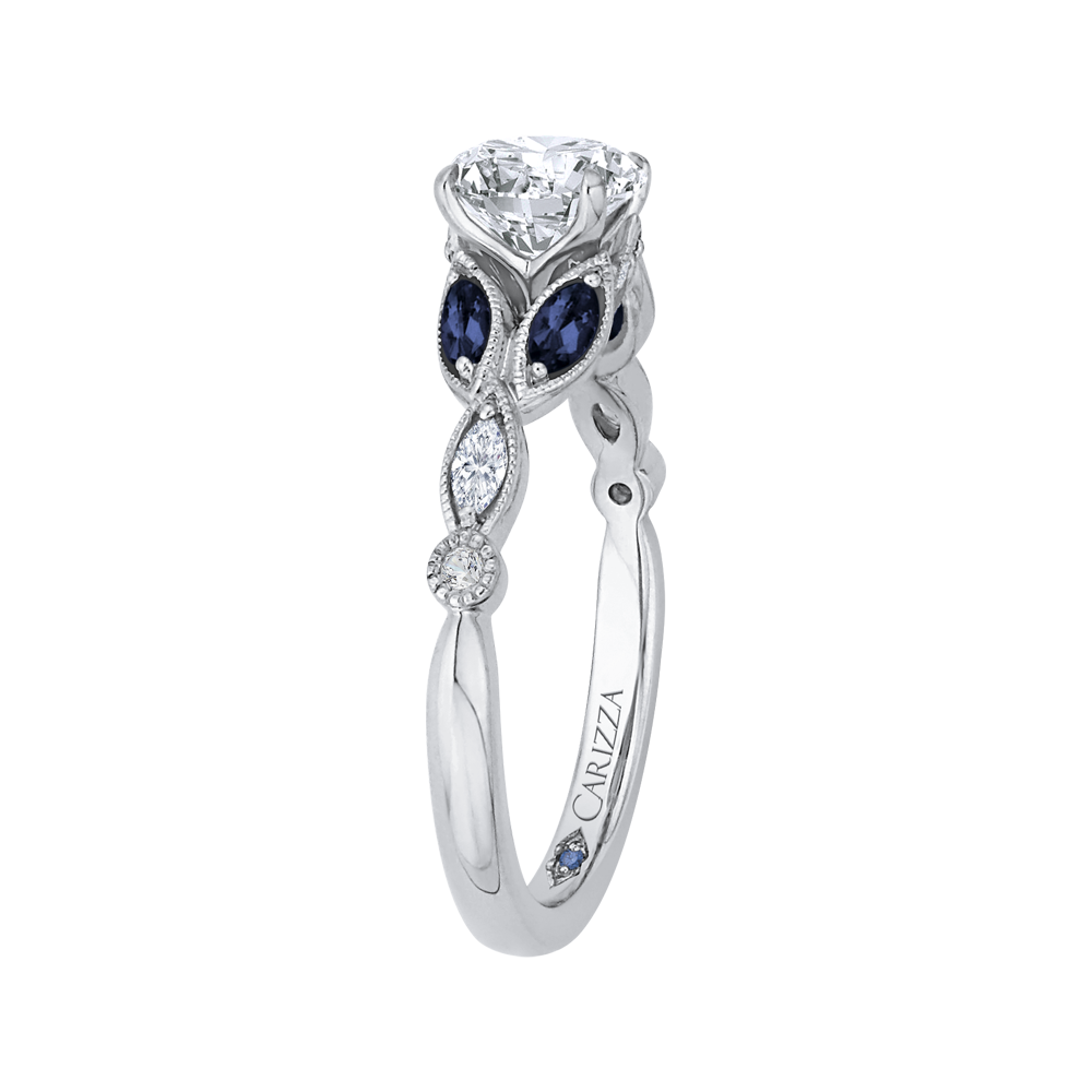 14K White Gold Round Diamond Engagement Ring with Sapphire (Semi-Mount) side 2