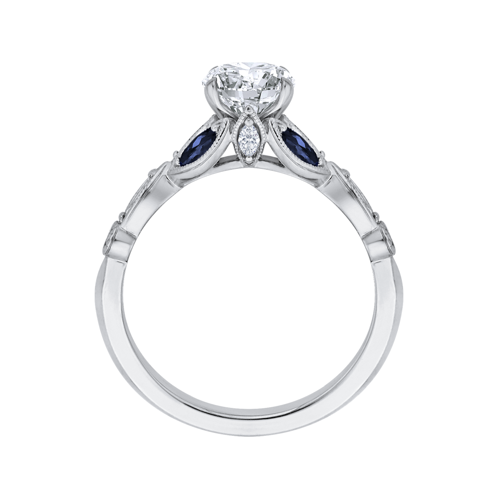 14K White Gold Round Diamond Engagement Ring with Sapphire (Semi-Mount) side 3