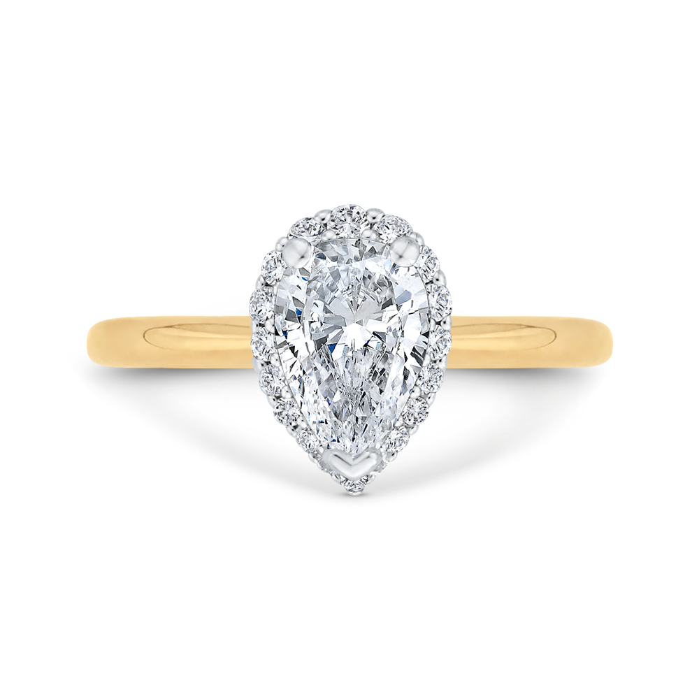 14K Two-Tone Gold Pear Diamond Halo Engagement Ring Semi Mount